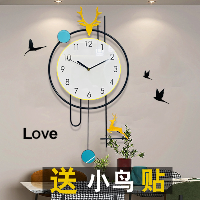 2024新款钟表挂钟客厅餐厅创意大气家用时钟挂墙现代简约静音壁灯