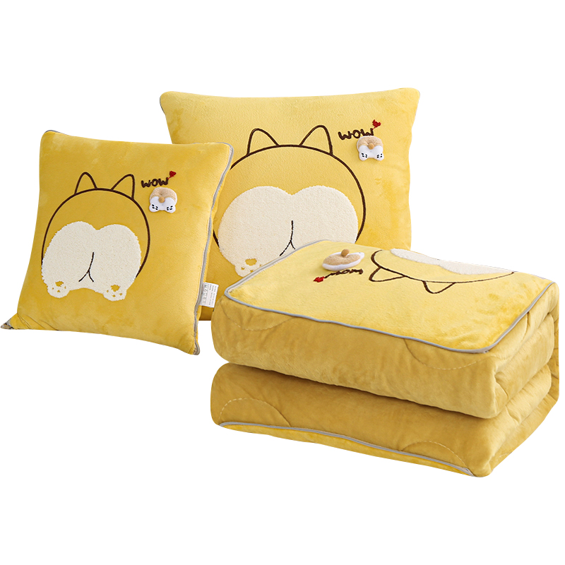 蔓越家 可爱ins风水晶绒两用抱枕被子多J功能午睡毯靠垫背沙发毯