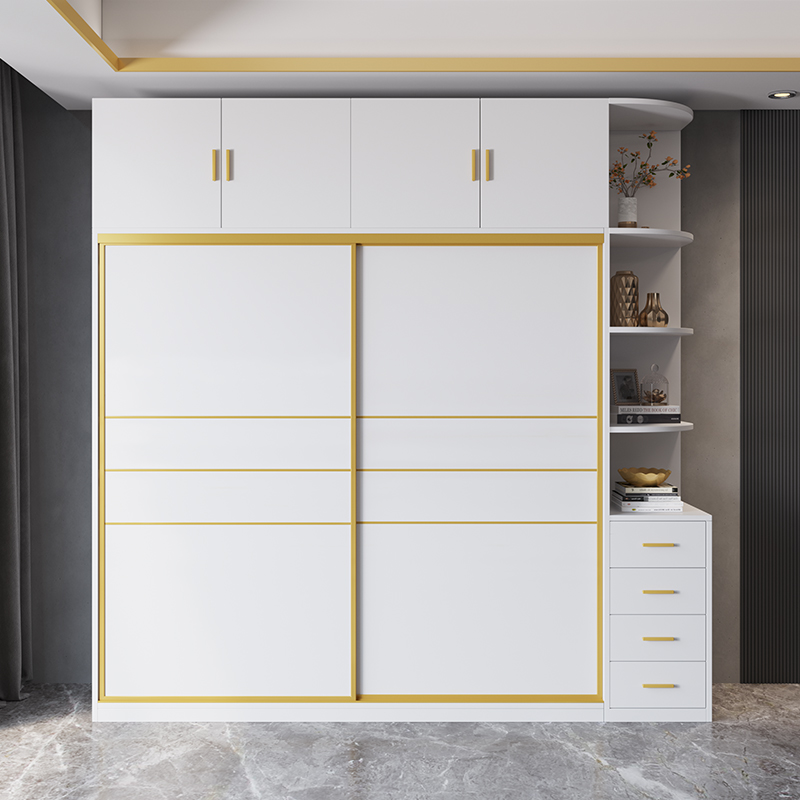 轻奢衣柜家用推拉门储物收纳柜子卧室现代实木P生态板趟门衣橱定