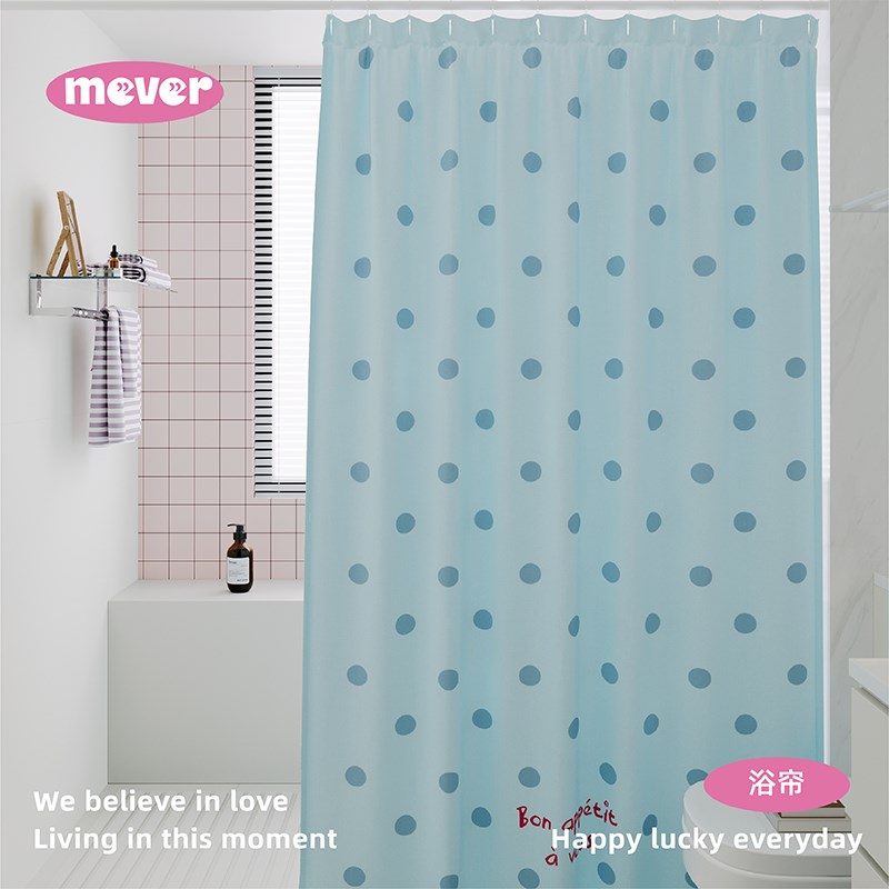 复古波点浴e室浴帘防水防霉免打孔淋浴房卫生间干湿分离隔断门帘
