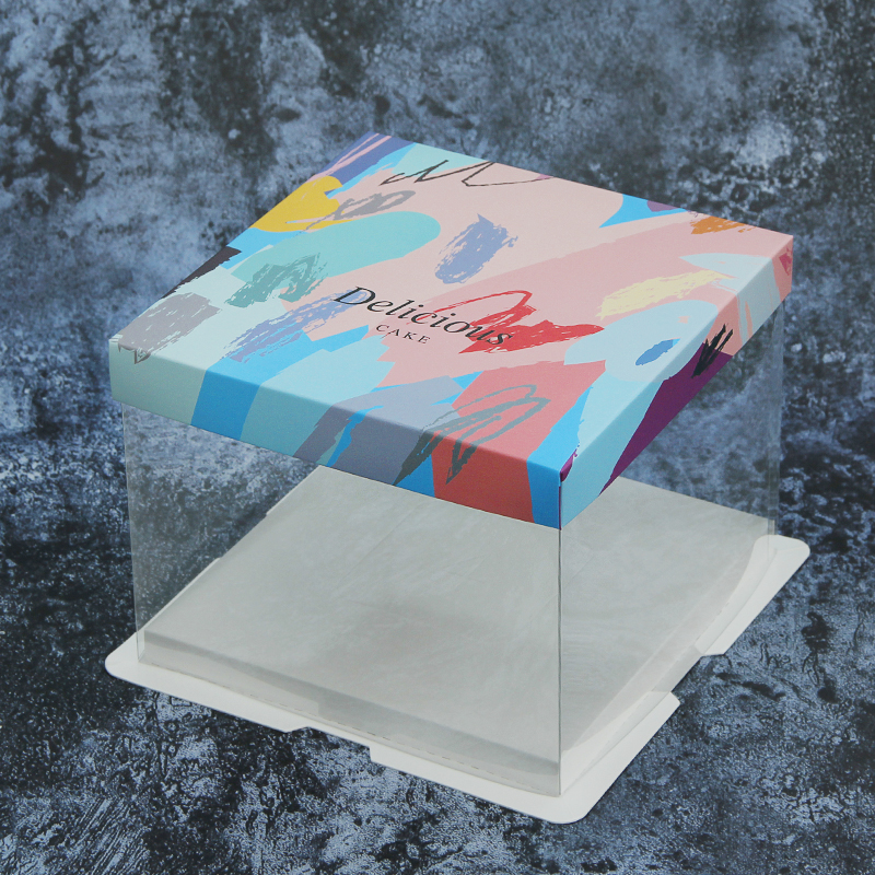 网红4/6/f8/10/12寸 透明塑料双层加高生日蛋糕盒子一次性方形定