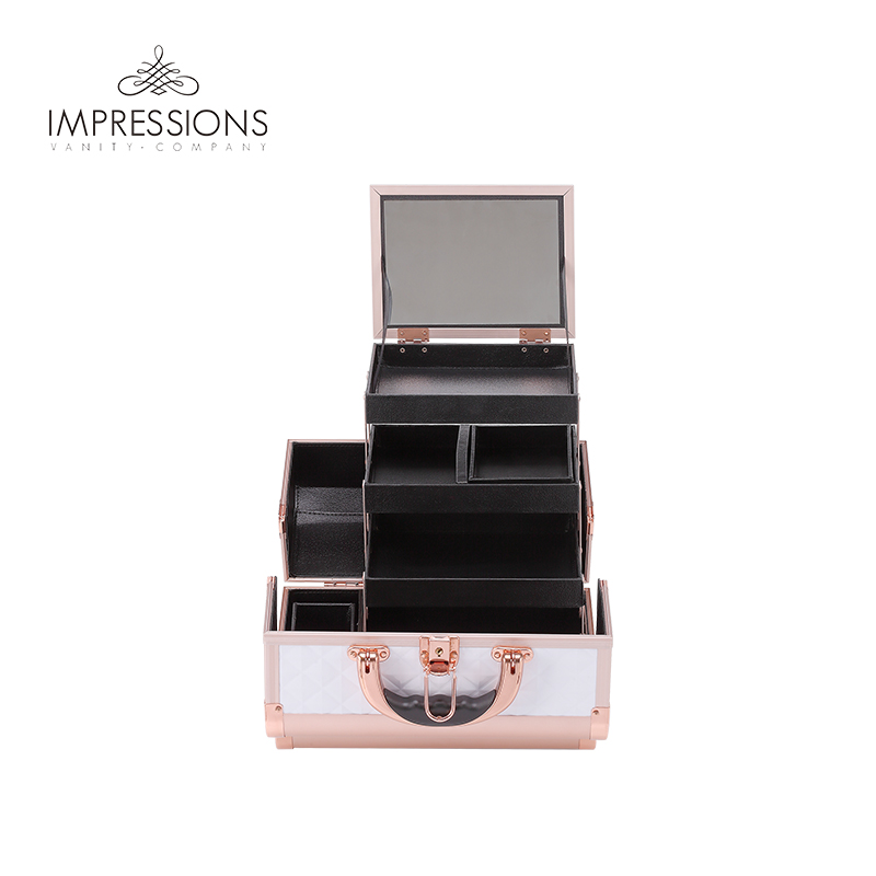 好莱坞收纳盒镜子迷你手提u化妆箱便携式多层化妆镜旅行化妆箱特