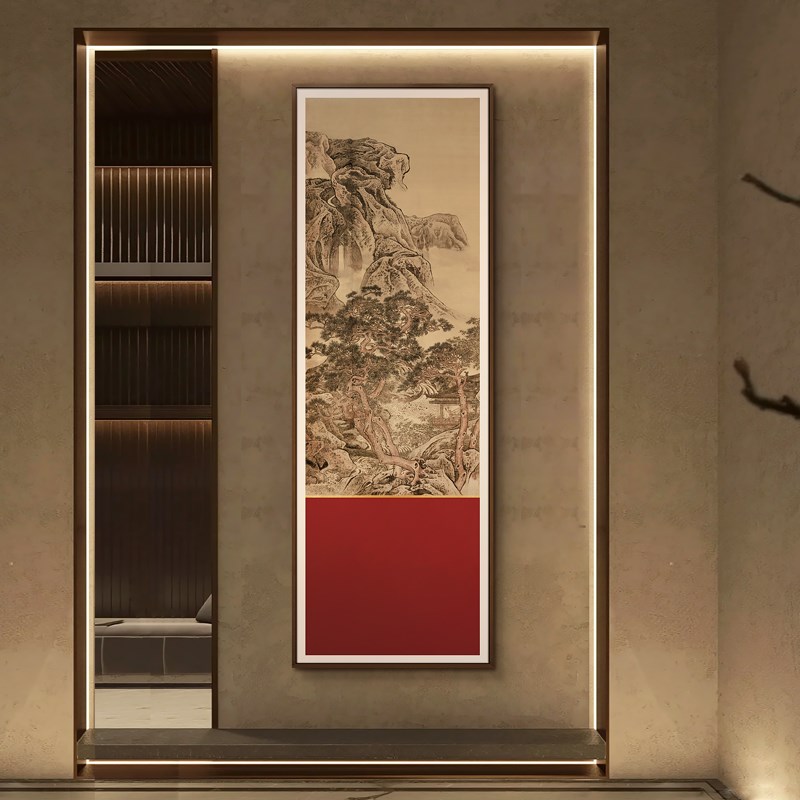 新中式玄关风景装饰画办公室背景墙多联组合挂画酒V店走廊过道壁