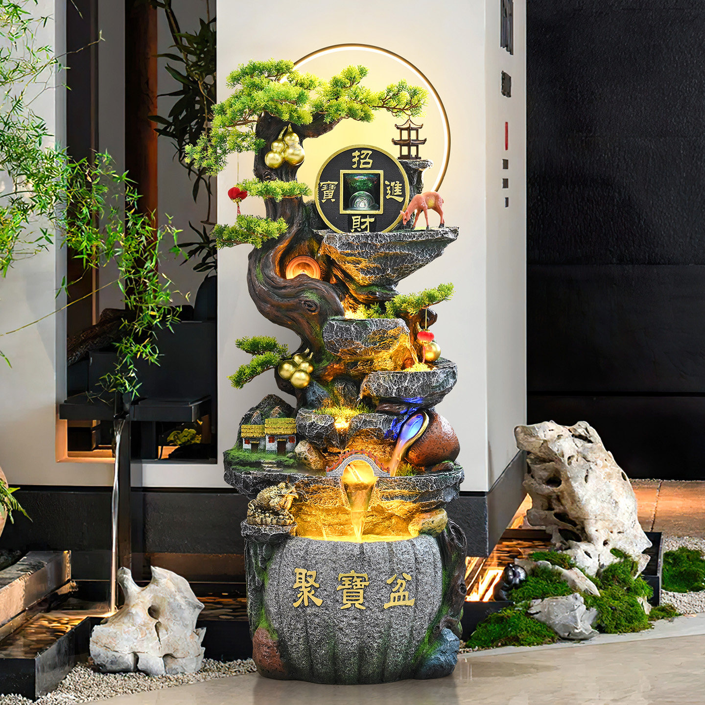 假山流水摆件循环水客厅风水轮招财生财落地山水开 业礼品养鱼造