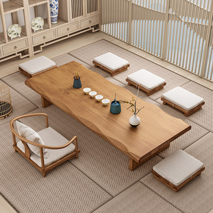 日式实木榻榻米茶桌家用客厅仿古茶几小户型阳台原木休闲坐地茶台
