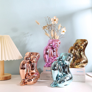 北欧风宽衣穿衣人体半身女人陶瓷花瓶插花花瓶装饰器皿家居插花器