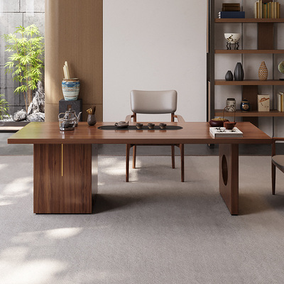 雷妮漫中古风实木茶桌椅组合大板泡茶桌茶台简约阳台新中式办公室