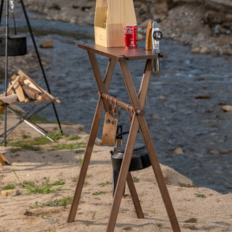户外野营置物架折叠便携露营实木三脚架阳台桌吧台木质挂架花架