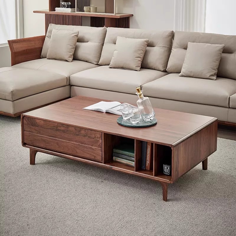 现代简约轻奢北美黑胡桃木茶几北欧客厅家具家用全实木原木茶几桌