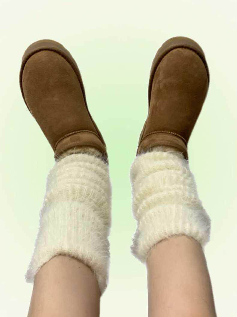 SUPPER花花 复古毛绒羽毛针织保暖春秋百搭中筒堆堆袜甜酷套袜女