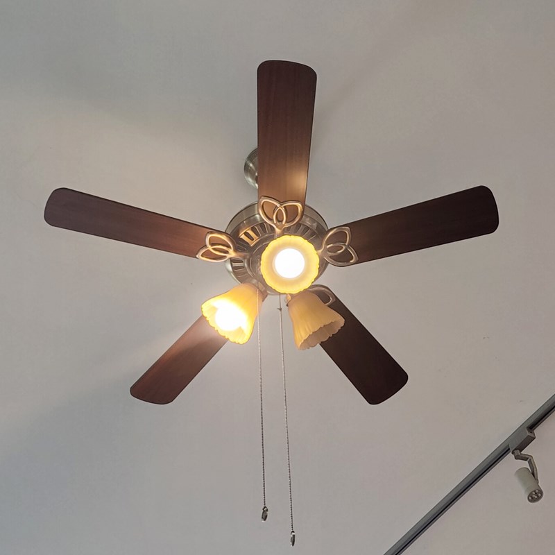 古铜色静音c吊扇灯欧式木叶电扇灯小卧室餐厅风扇灯轻奢复古吊灯