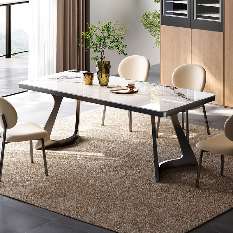 意式轻奢岩板餐桌现代简约客餐厅家用长I方形大小户型家用吃饭桌