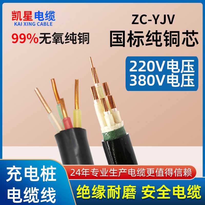 7KV国标纯铜芯YJV2 3 4 5芯三相充电桩室户外电缆P线4 6 10 16平