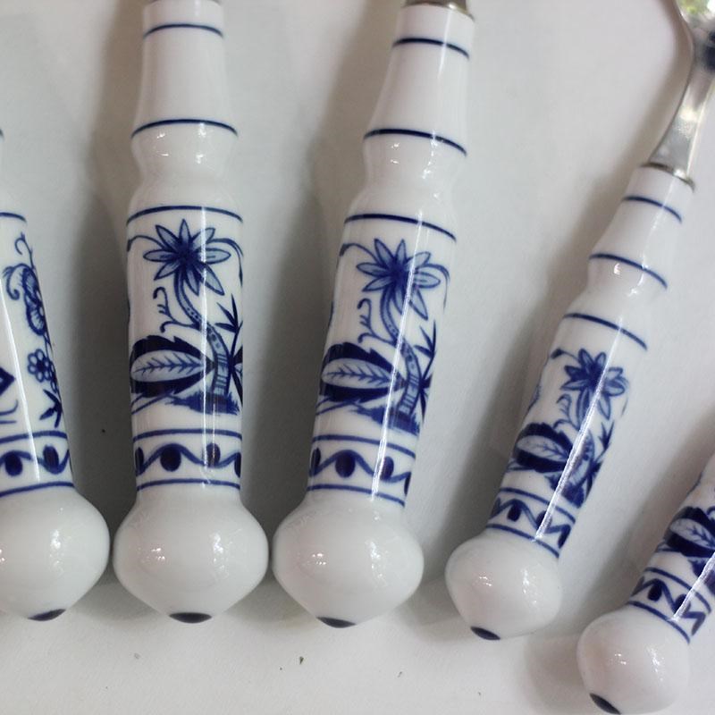 中古德国ABS蓝洋葱陶瓷青花甜品勺甜品叉正餐勺子叉X子蛋糕铲西餐