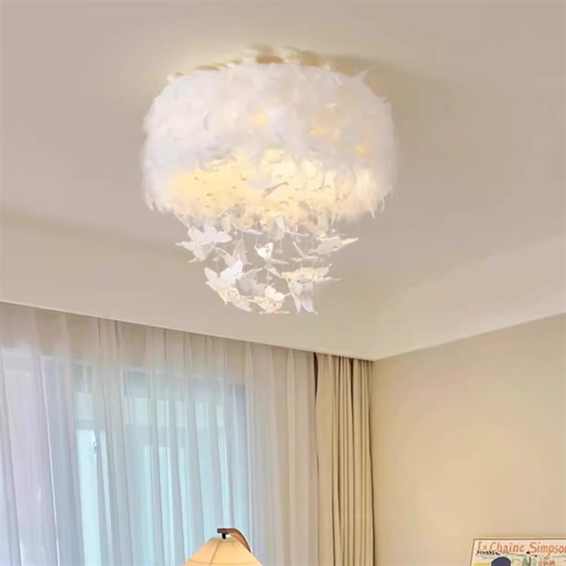 羽毛卧室吸顶灯现代简约灯具温馨浪漫水晶蝴蝶女U生房间主卧吊灯