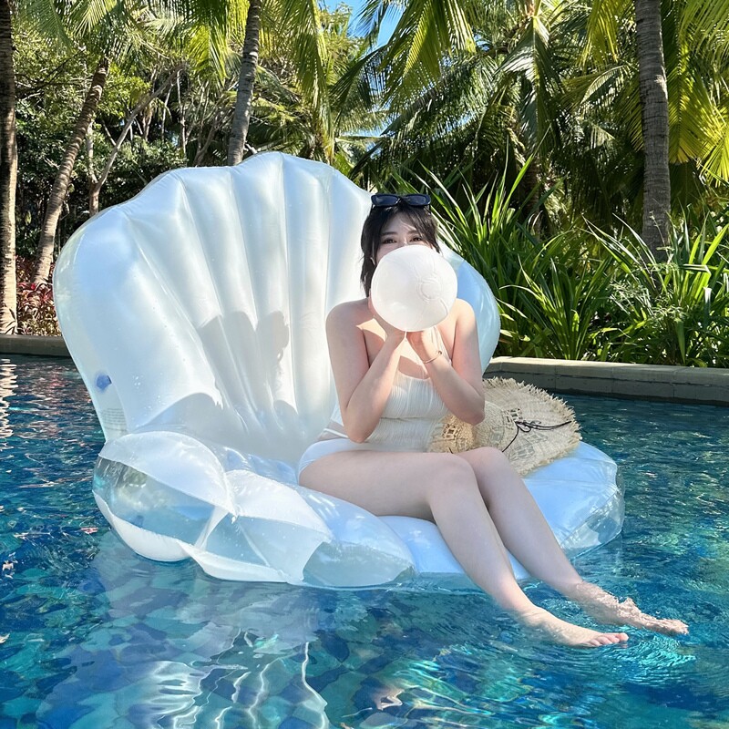 珍珠贝壳浮排充气水上浮床漂浮垫儿童游泳圈公主生日场景拍摄道具