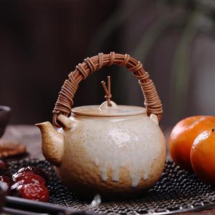 窑变釉煮茶壶纯手工白泥耐高温茶壶电陶炉明火煮茶器家用泡茶 中式