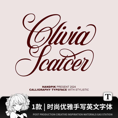 1款时尚优雅婚礼请柬标题排版花体手写英文字体安装包PSAI字体库