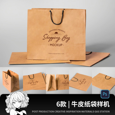 手提袋牛皮纸袋礼品袋智能贴图样机提案展示样机PSD设计模板