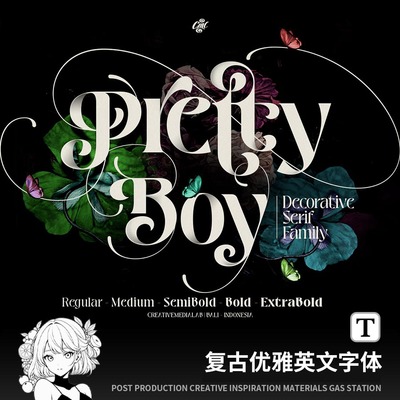 欧式复古潮流奢华华丽高端优雅装饰衬线PS英文字体Ai字体安装包