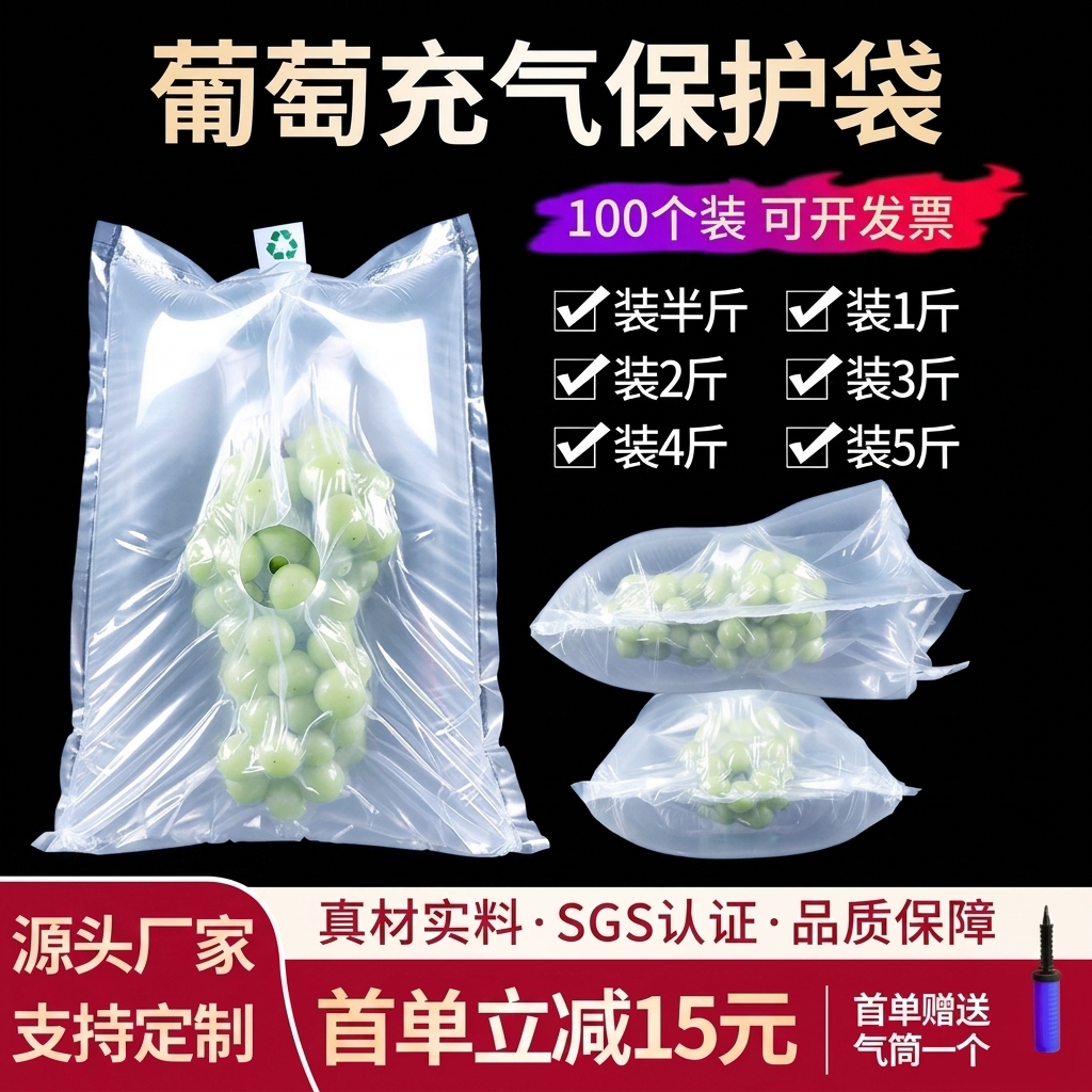 葡萄水果快递透气打孔充气袋中袋