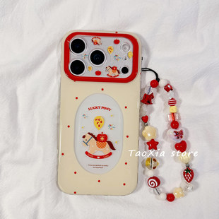 韩系卡通木马适用苹果17手机壳马年iphone17promax保护套16Pro硅胶15/14高级感13新款全包镜头图案防摔女软可