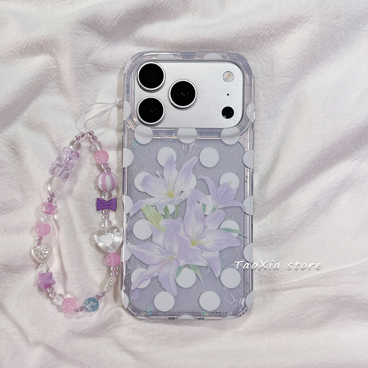 ins韩系少女波点花朵适用苹果17手机壳iPhone16promax保护壳17Pro高级感15新款硅胶防摔带挂绳链条全包女款软