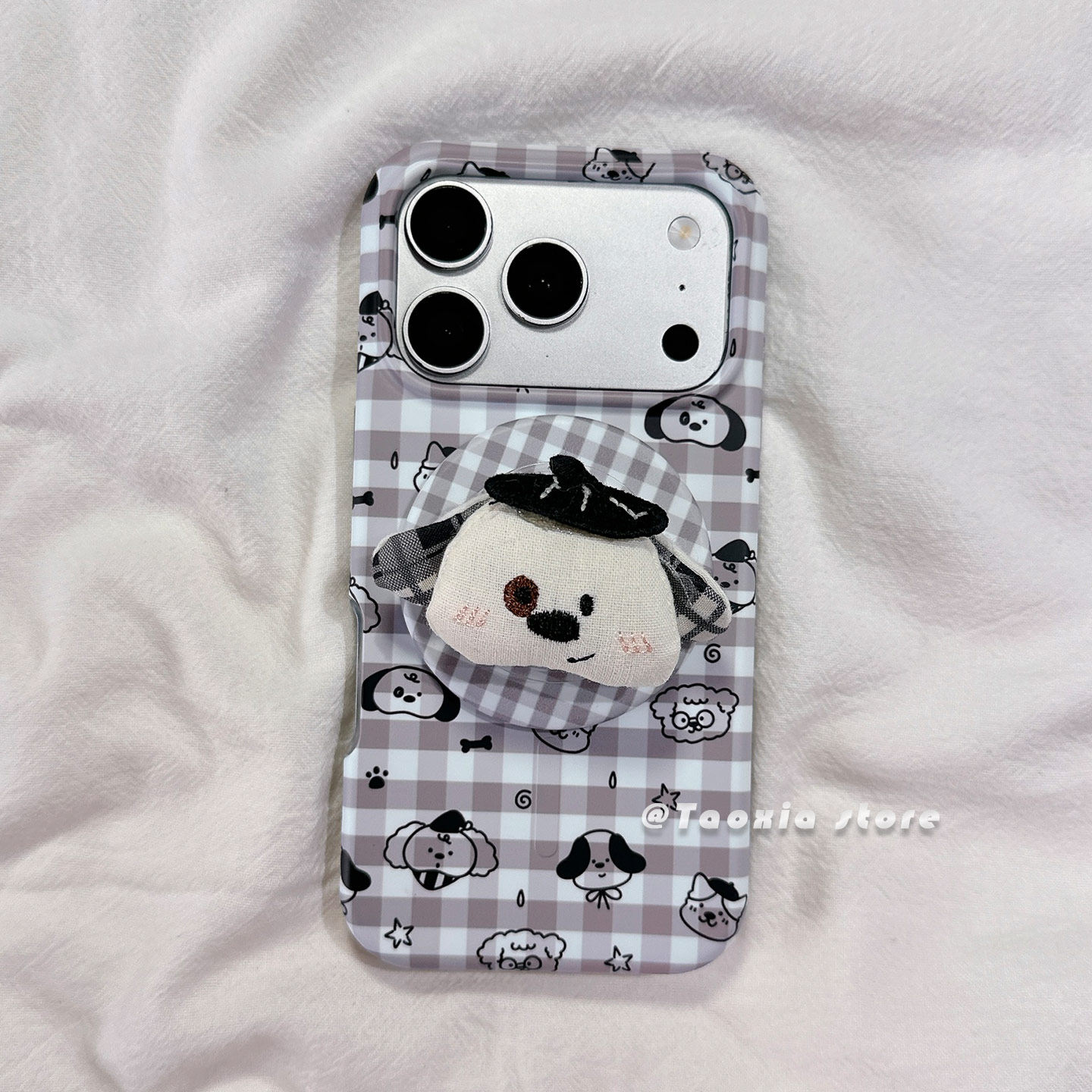 格纹可爱小狗适用苹果18promax手机壳iphone17保护套18pro硅胶16新款15高级感硅胶防摔全包边磁吸带支架女软p