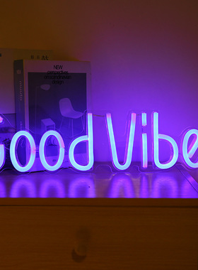 新款LED霓虹背板Good  Vibes透明背板霓虹灯感觉不错