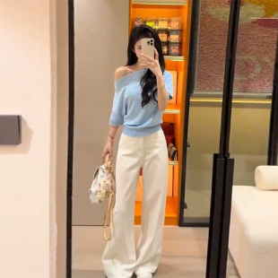 女202 RIERA夏日绝美大方得体穿搭纯欲风高级感一字肩上衣两件套装