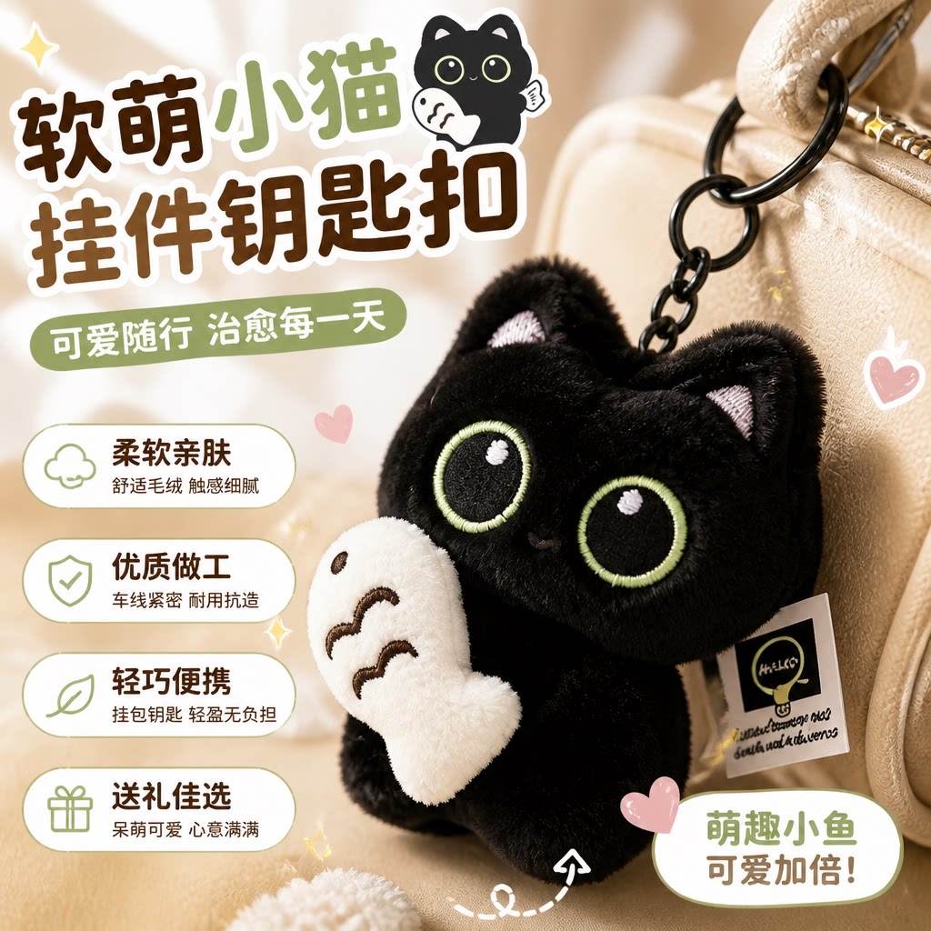 小猫挂件钥匙扣女生2026年新款毛绒包包挂件小玩偶可爱情侣挂件图片