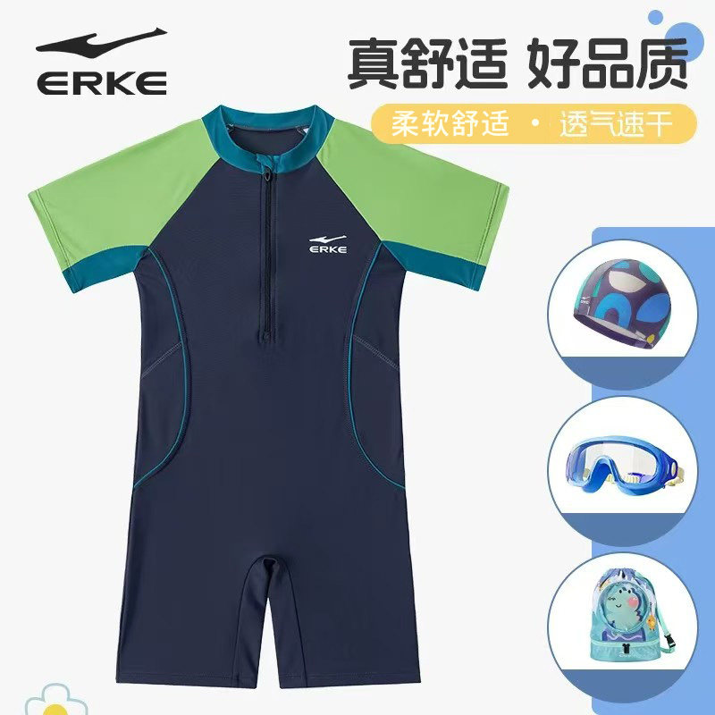 鸿星尔克男童连体平角泳衣图片