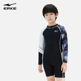 erke 防晒连体中大童专业男孩游泳衣 鸿星尔克儿童游泳衣男童长袖
