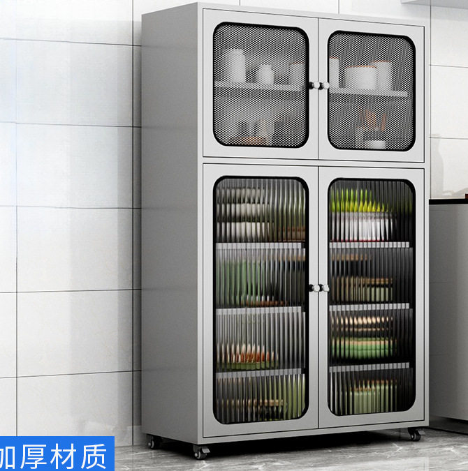 不锈钢厨房碗柜活动多层餐盘储物柜置物柜网门橱柜家用锅具收纳柜