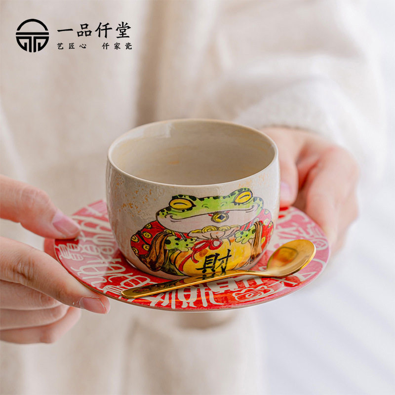 手绘国潮风主人杯陶瓷大茶杯茶盏家用手工品茗杯单杯个人专用杯