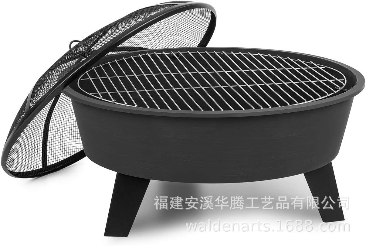 户外取暖炉篝火晚会火盆铸铁烤火盆烧柴木炭烤火炉圆形烧烤架