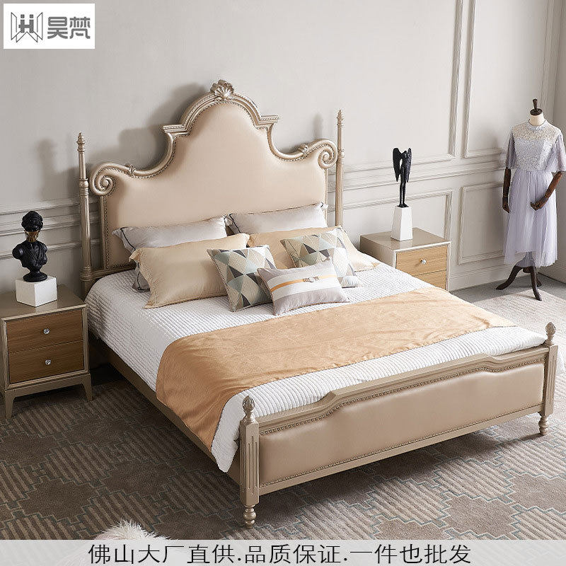 工厂直供美式轻奢床简约实木床主卧批量布艺婚床双人1.8公主柱子
