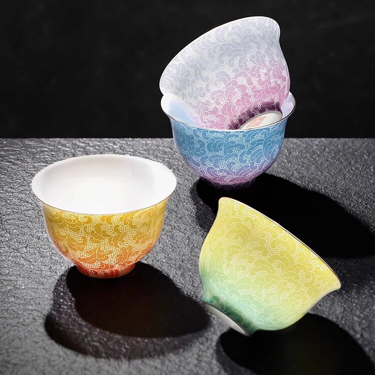 陶瓷双色扒花主人杯茶杯手工品茗杯茶具轻奢礼物日用餐厨饮具用无