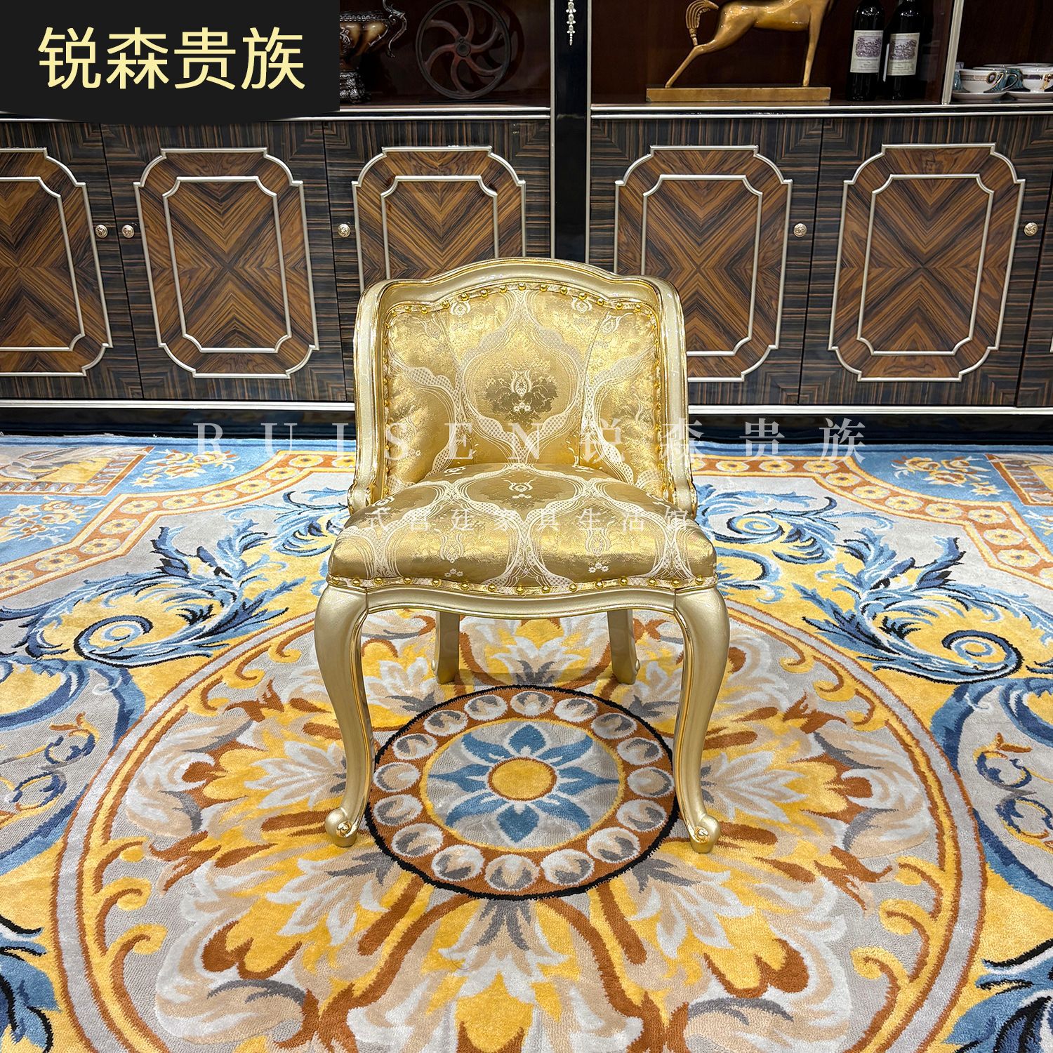 法式梳妆凳欧式布艺化妆凳宫廷实木奢华金色卧室新古典绣花妆凳