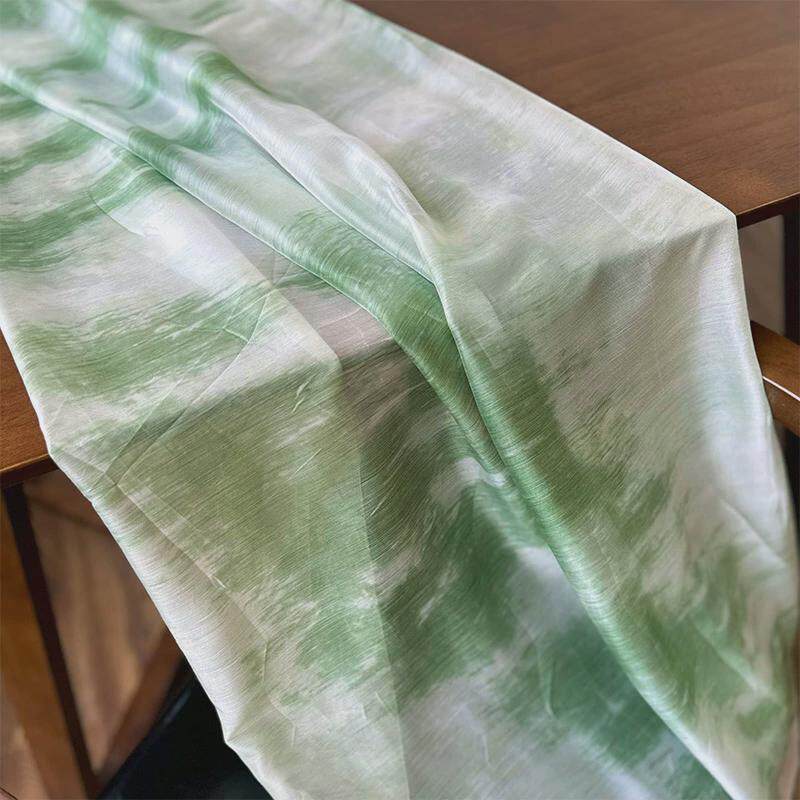 扎染水墨印花仿天丝皱布料渐变色皱感布头夏季裙料服装面料装饰布
