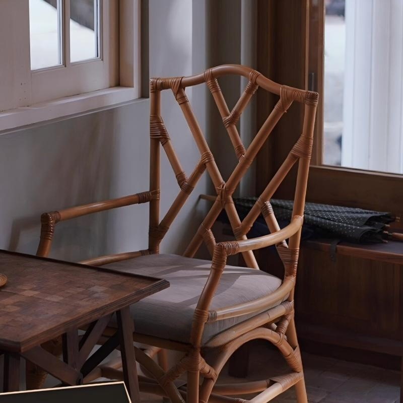复古单人藤椅天然手工藤编餐椅家用阳台休闲椅民宿咖啡厅靠背椅子