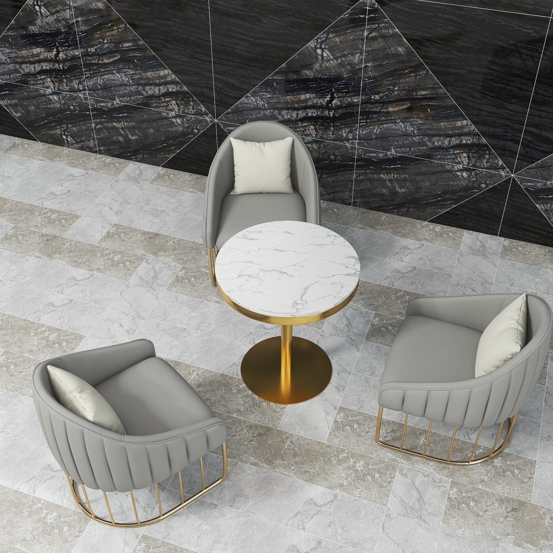 休闲单人沙发现代商用洽谈桌椅组合轻奢大理石餐桌酒店售楼处会客