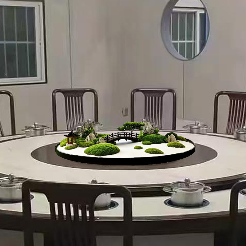 中式假仿真大餐桌中间转盘套装摆件客厅会所样板房微景观台面花艺
