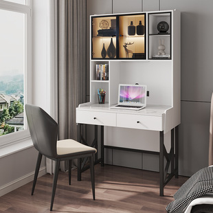 简约现代岩板书桌卧室小户型环保多层实木板家用学习书架一体组合