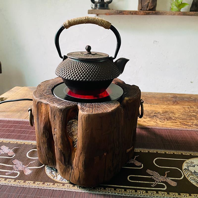 木桩黑晶炉煮茶炉煮茶器温茶诧寂风覆古小围炉山西罐罐茶榆木摆件