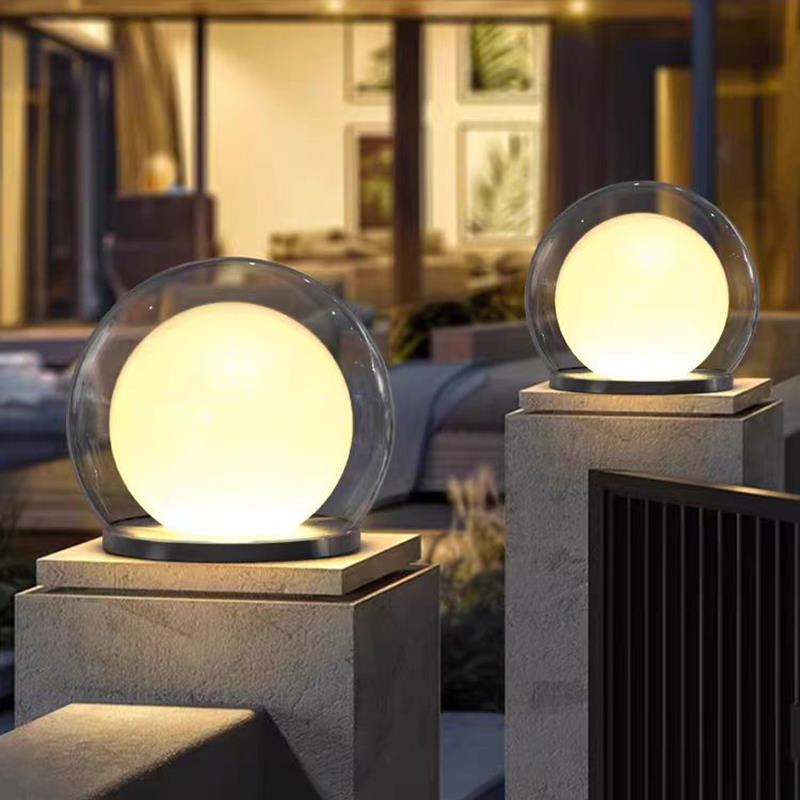 2024新款太阳能柱头灯庭院围墙大门接电柱子灯别墅门柱圆球月球灯