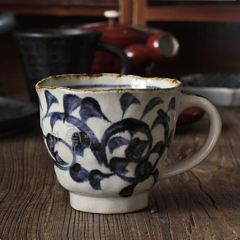 日本原装进口 传统手工美浓烧唐草茶杯咖啡杯 复古陶瓷日式餐具