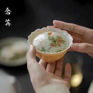 手绘二才盖碗大号带盖单个高档家用陶瓷泡茶杯功夫茶具敬茶碗