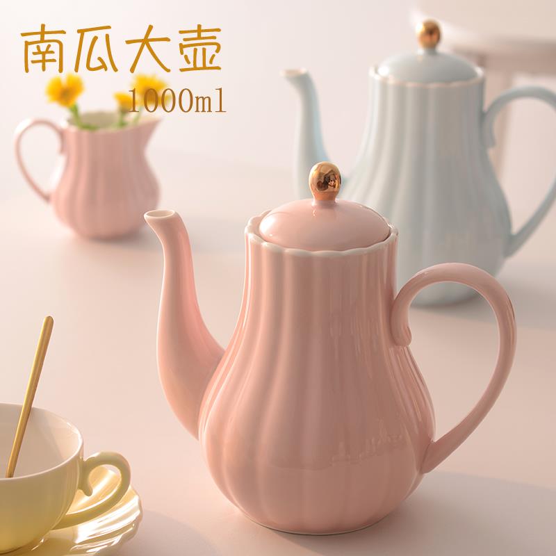 家用冷水壶陶瓷大容量冷泡带盖子开 水花茶咖啡夏天凉白开 泡茶壶