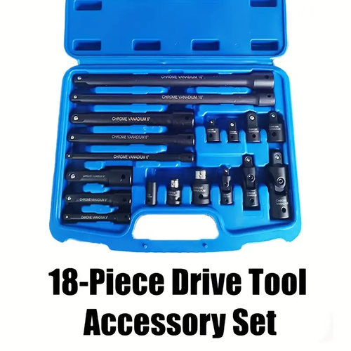 18件套 驱动工具附件套装，套筒加长套件，棘轮扳手加长套件